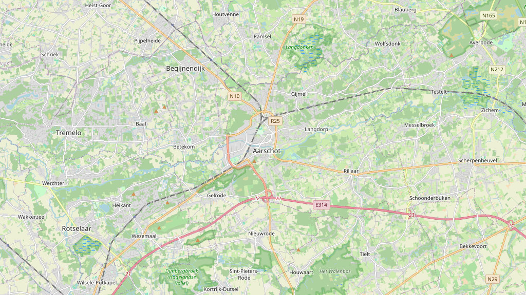 Map of the area around Aarschot